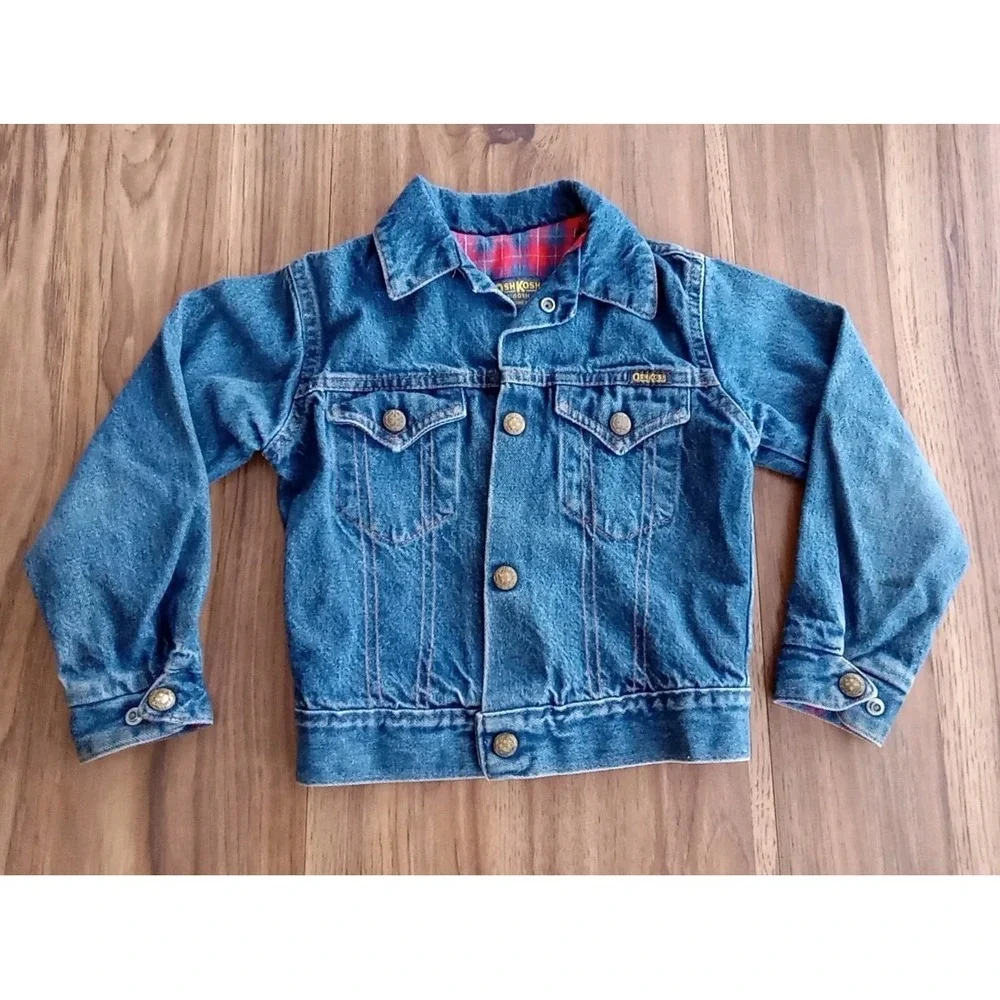 OshKosh B'Gosh Flannel lined Kids denim jacket No Size Tag - See measurements